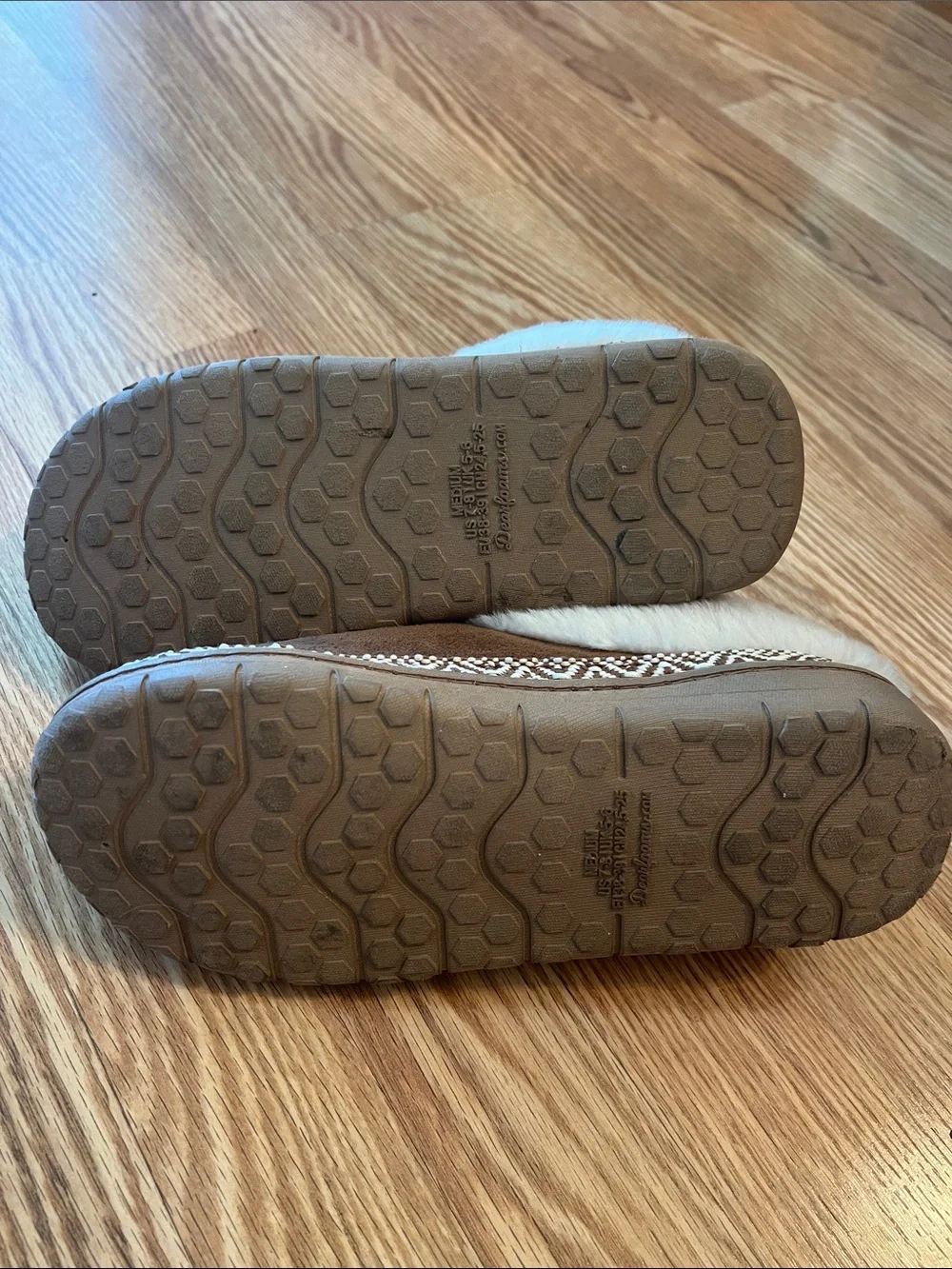 dearfoams Kids Brown Slip-On Moccasin Slippers with Cream Faux Shearling